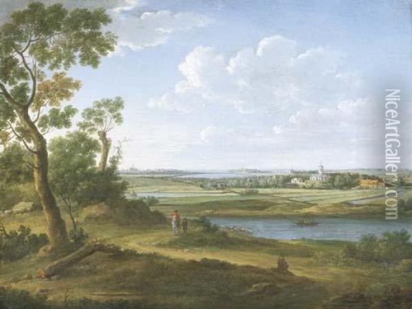 An Extensive River Landscape Oil Painting - Hendrik Frans Van Lint