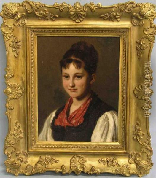 Junge Frau In Bauerlicher Tracht Oil Painting - Albert Conrad