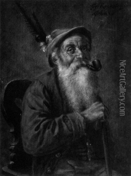 Man Smoking A Pipe Oil Painting - Georg Roessler