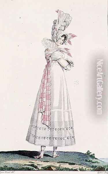 Summer Dress, fashion plate from Incroyables et Merveilleuses, engraved by Georges Jacques Gatine 1773-1831, c.1815 Oil Painting - Horace Vernet
