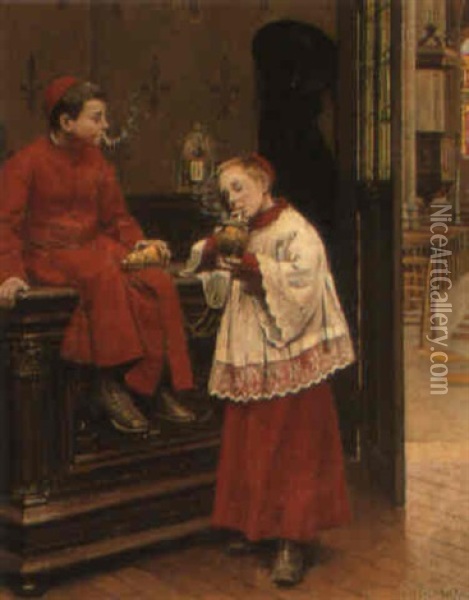 The Young Smokers Oil Painting - Paul-Charles Chocarne-Moreau