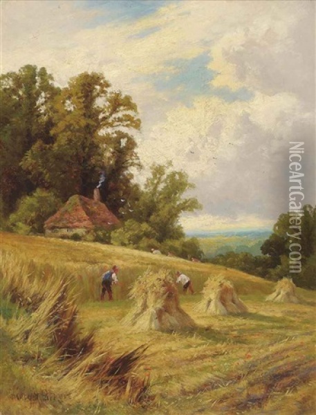 A Sussex Cornfield Oil Painting - Henry H. Parker