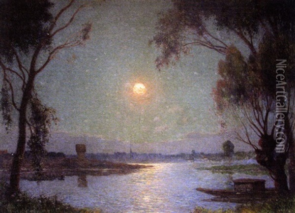 Clair De Lune Sur La Presqu'ile Guerandaise Oil Painting - Ferdinand du Puigaudeau