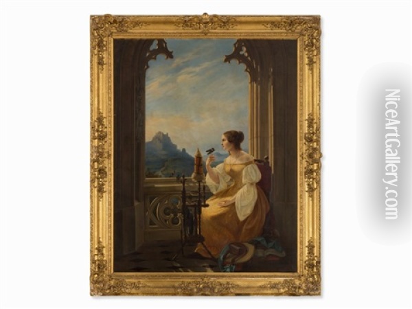 Woman At The Window Oil Painting - Albert Kuchler