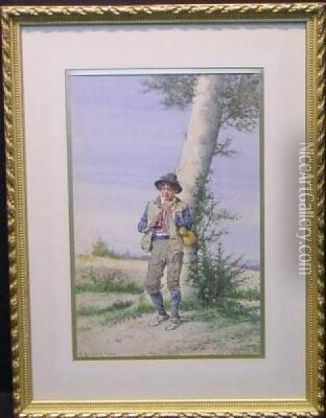 Young Flute Player Oil Painting - Guerrino Guardabassi