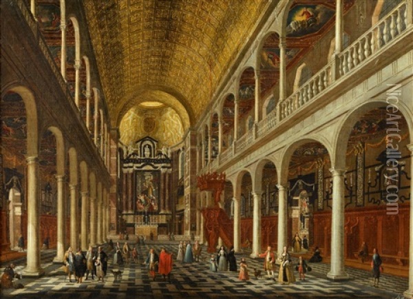 Two Interiors Of The Jesuit Church In Antwerp Oil Painting - Jacobus Balthasar Peeters