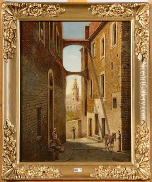 Une Rue Animee A San Remo (italie) Oil Painting - Victor Carabain
