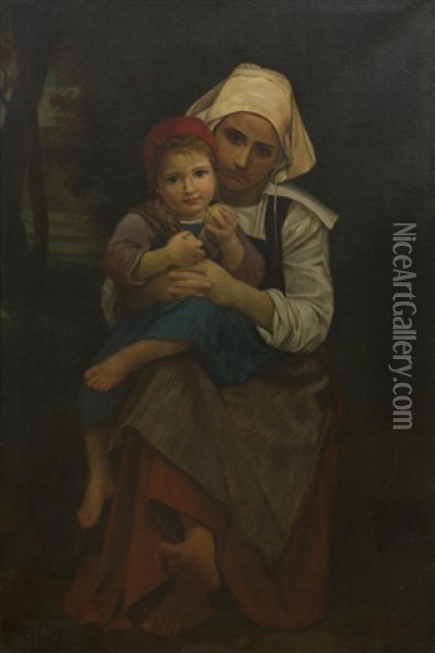 Mother And Child (after William Adolphe Bouguereau) Oil Painting - Henry Salem Hubbell