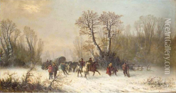 Caravans In The Snow Oil Painting - Edouard Ferey