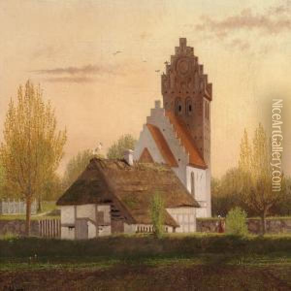 Kvaerkeby Church Near Ringsted Oil Painting - Constantin Hansen