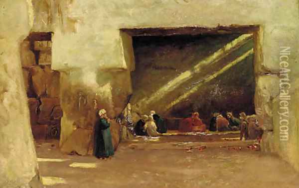 Arabs resting in a shaded interior Oil Painting - Edith Ridley Corbet