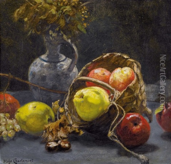 Herbststillleben Mit Krug Und Korb Oil Painting - Hugo Charlemont