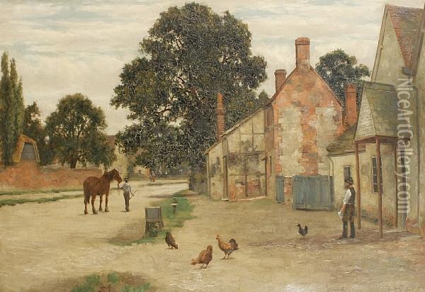 A Village Street Oil Painting - Richard William Halfnight