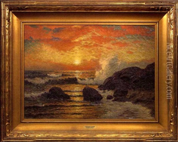 Sunset At The Oceanside Oil Painting - Richard Dey de Ribcowsky
