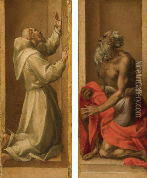 Saint Francis; The Penitent Saint Jerome Oil Painting - (Jacopo Carucci) Pontormo
