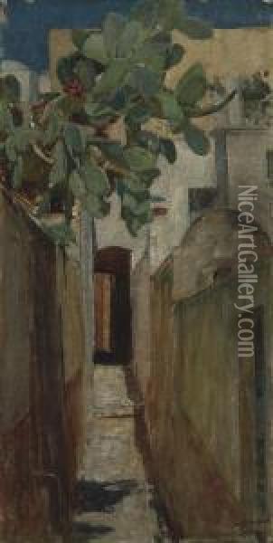 A Street In Capri Oil Painting - John William Waterhouse