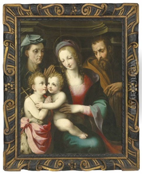 The Holy Family With The Infant Saint John The Baptist And Saint Elizabeth Oil Painting - Francesco del Brina