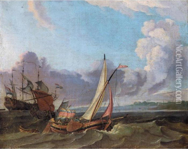 Dutch Shipping Of The Coast Oil Painting - Ludolf Backhuysen