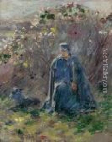 Policeman And Dog Oil Painting - Theodore Robinson