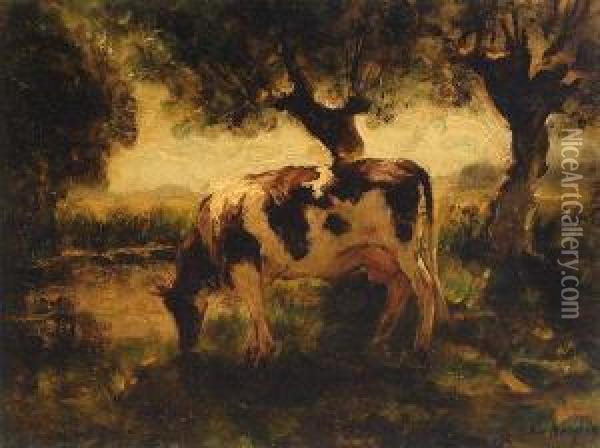 Cow By A Ditch Oil Painting - Fedor Van Kregten