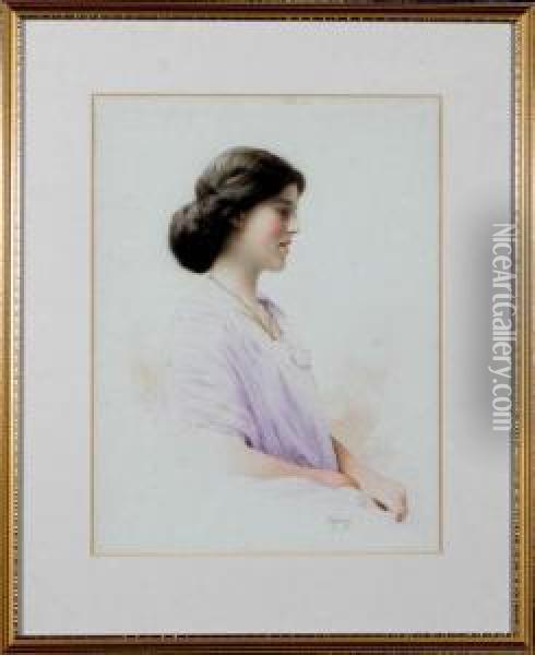 A Portrait Of Maud Lawrenson, Sister To The Artist Oil Painting - Featherstone Robson