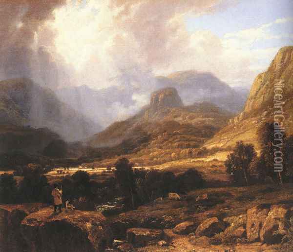Landscape in the Lake District with the Vale of St. John between Thirlmere and Keswick Oil Painting - William Havell