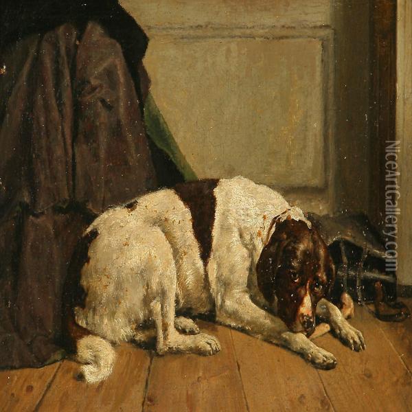 A Dog Oil Painting - Jens Adolf Jerichau
