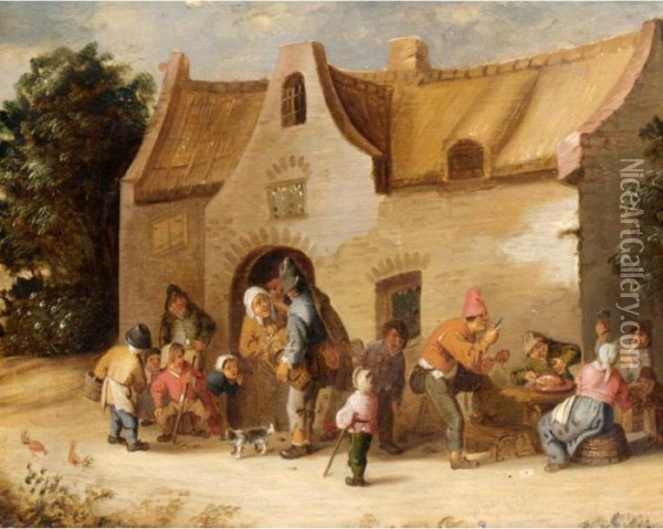 Peasants Eating, Drinking And Conversing In Front Of A Cottage Oil Painting - Cornelis Mahu