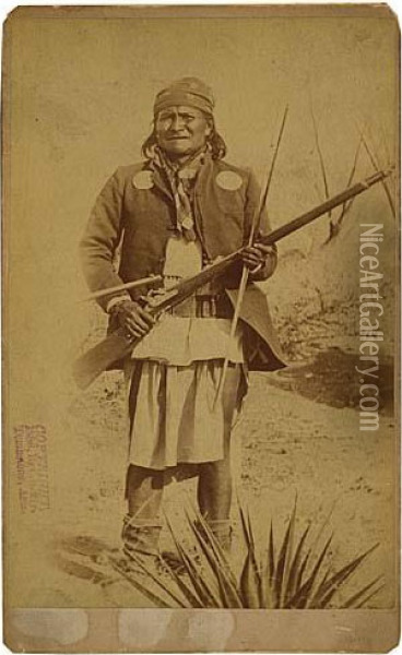 Promenade Card Portrait Of Geronimo, The Notorious Apache Chief, Posing With A Rifle Oil Painting - Camillus Sydney Fly
