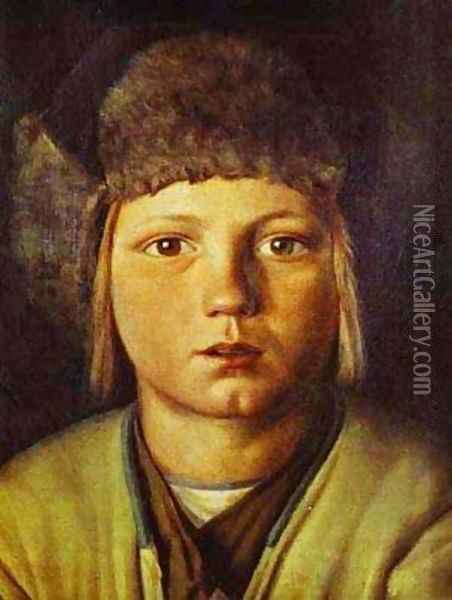 Portrait Of A Peasant Boy Oil Painting - Grigori Vasilievich Soroka