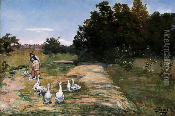 La Gardienne D'oies Oil Painting - Leon Louis Antoine Tanzi