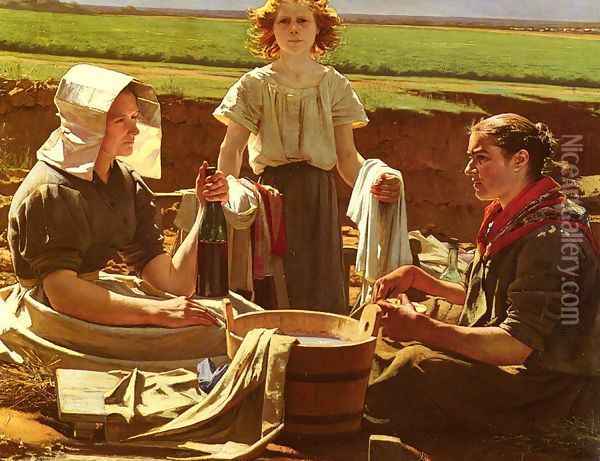 Dejeuner Des Laveuses (The Washerwomen's Lunch) Oil Painting - Jean-Eugene Buland