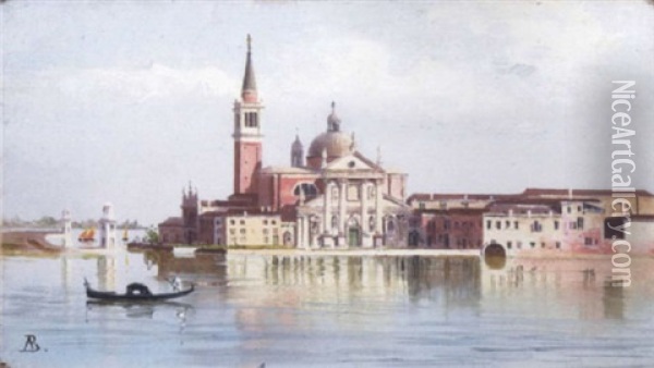 A View Of The Giudecca, Venice With A Gondola On The Lagoon Oil Painting - Antonietta Brandeis