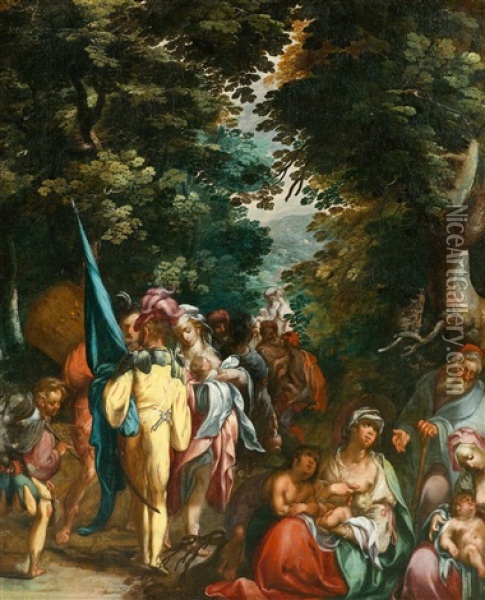 Old Testament Scene With Figures In A Forest Landscape Oil Painting - Abraham Bloemaert
