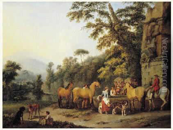 Repos De Cavaliers Aupres D'un Abreuvoir Dans La Campagne
 Italienne Oil Painting - Johann Gottlieb Hackert