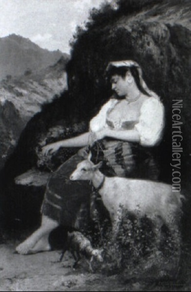 A Shepherdess With A Goat Oil Painting - John (Giovanni) Califano