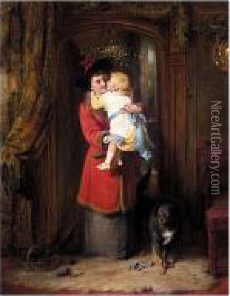 A Christmas Kiss Oil Painting - George Bernard O'Neill