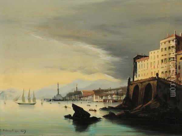 Veduta Di Genova Con La Lanterna Oil Painting - Cheri Francois Dubreuil