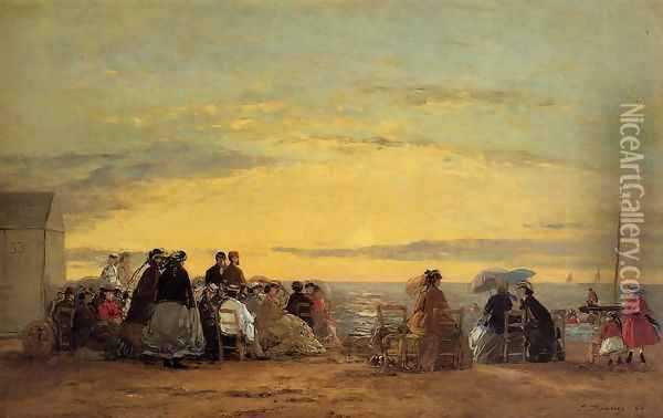 On the Beach, Sunset Oil Painting - Eugene Boudin