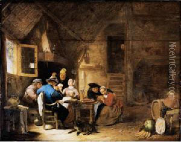 An Interior With Peasants Playing Cards Oil Painting - Hendrick Maertensz. Sorch (see Sorgh)