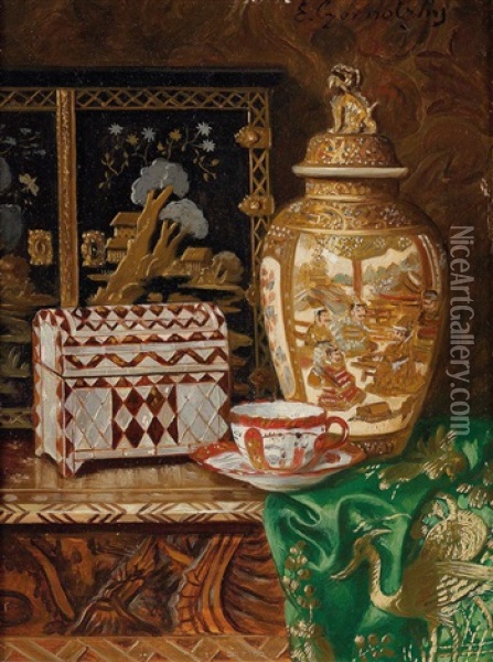 Still Life With Asian Objects Oil Painting - Ernst Czernotzky