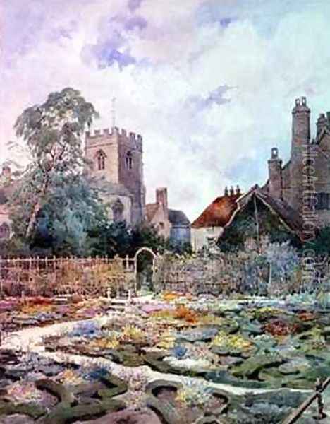 The knot garden the Guild Chapel Stratford upon Avon Oil Painting - D.A. Greatorex