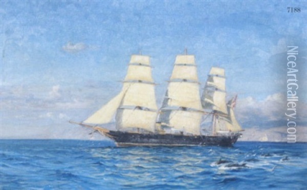 Tremastet Sejlskib Gaende I Middelhavet For Fulde Sejl Oil Painting - Vilhelm Karl Ferdinand Arnesen