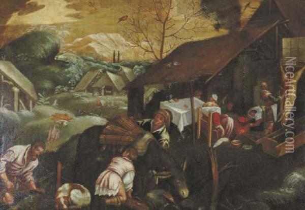 Winter Oil Painting - Jacopo Bassano (Jacopo da Ponte)