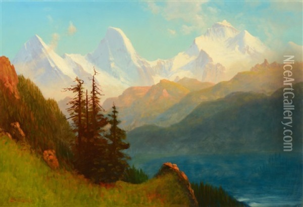 Splendor Of The Grand Tetons - Wyoming Territory Oil Painting - Albert Bierstadt