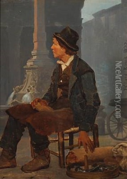 A Young Roman Shoemaker Oil Painting - Frederik Christian Lund