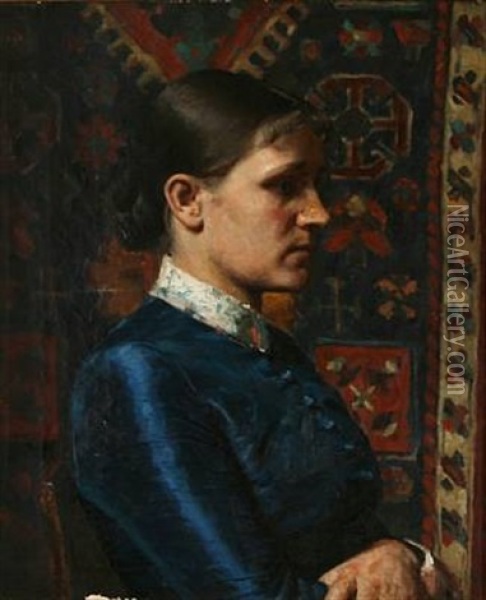 Profile Portrait Of A Woman Oil Painting - Bernhard Middelboe