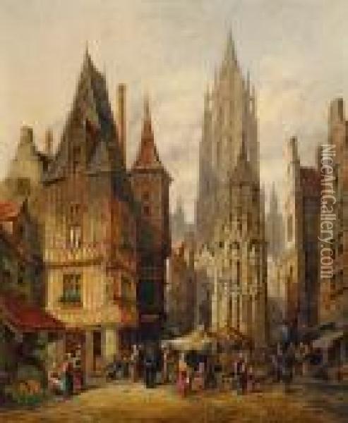 Markt In Rouen Oil Painting - Henry Thomas Schafer