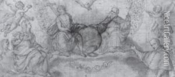 Die Heilige Dreifaltigkeit Mit Der Muttergottes Und Hl.karl Borromaus Oil Painting - Giovanni Battista della Rovere