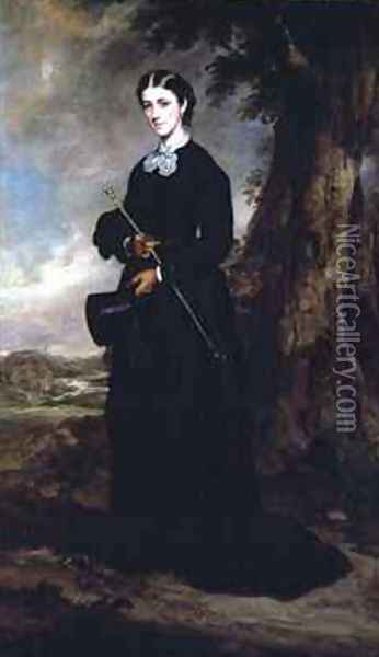 Young woman wearing a black riding habit and standing in a landscape Oil Painting - Sir Francis Grant